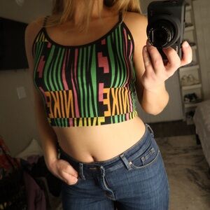 Nike Black and Green Striped Crop Top